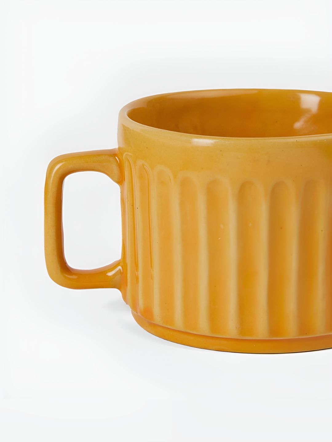 Fabindia Yellow Striped Textured Ceramic Glossy Cups-picture-35