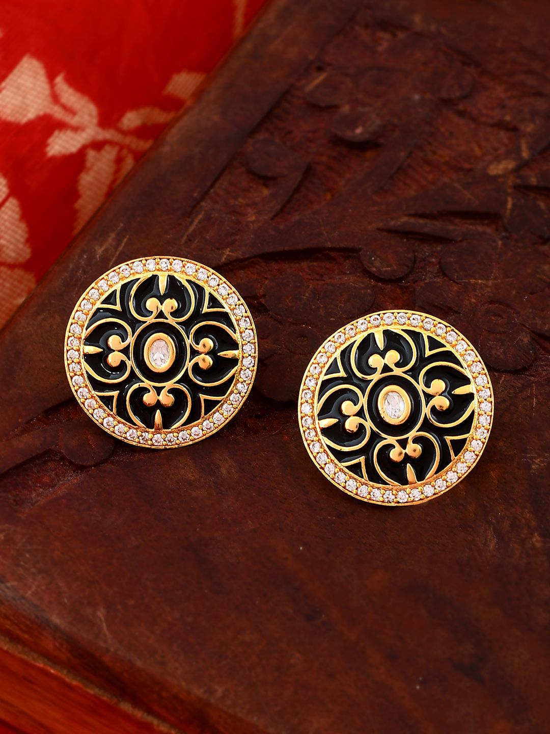 Voylla Gold plated Kundan Studded Contemporary Enamelled Studs Earrings-image-10
