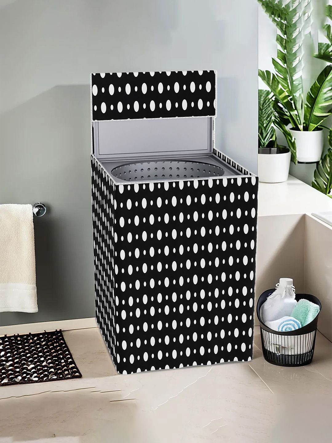 Kuber Industries Grey & Black Printed Light Weight Top Load Washing Machine Cover-image-3