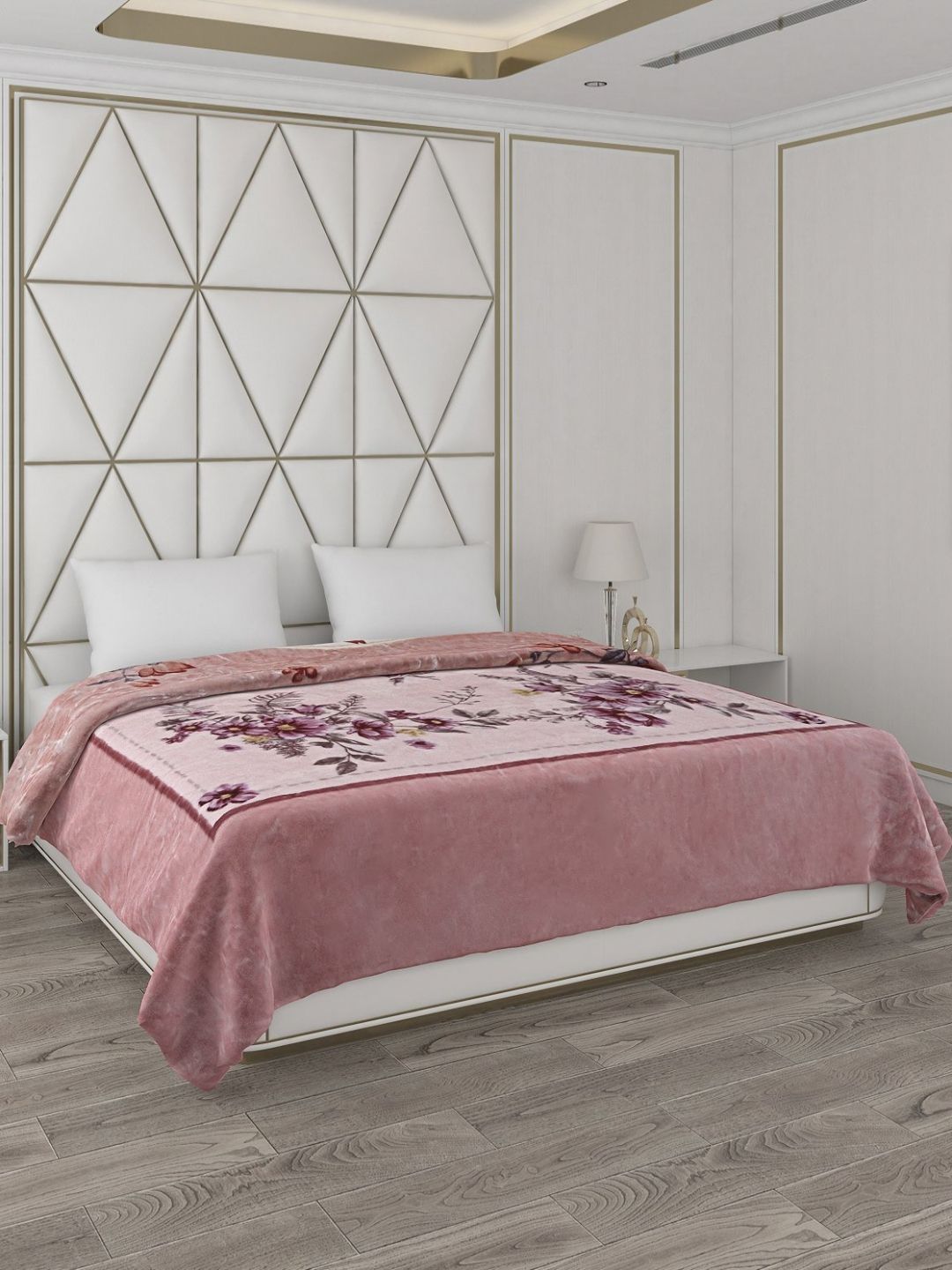 Monte Carlo Pink & Purple Floarl Heavy Winter 850 GSM Double Bed Blanket-image-31