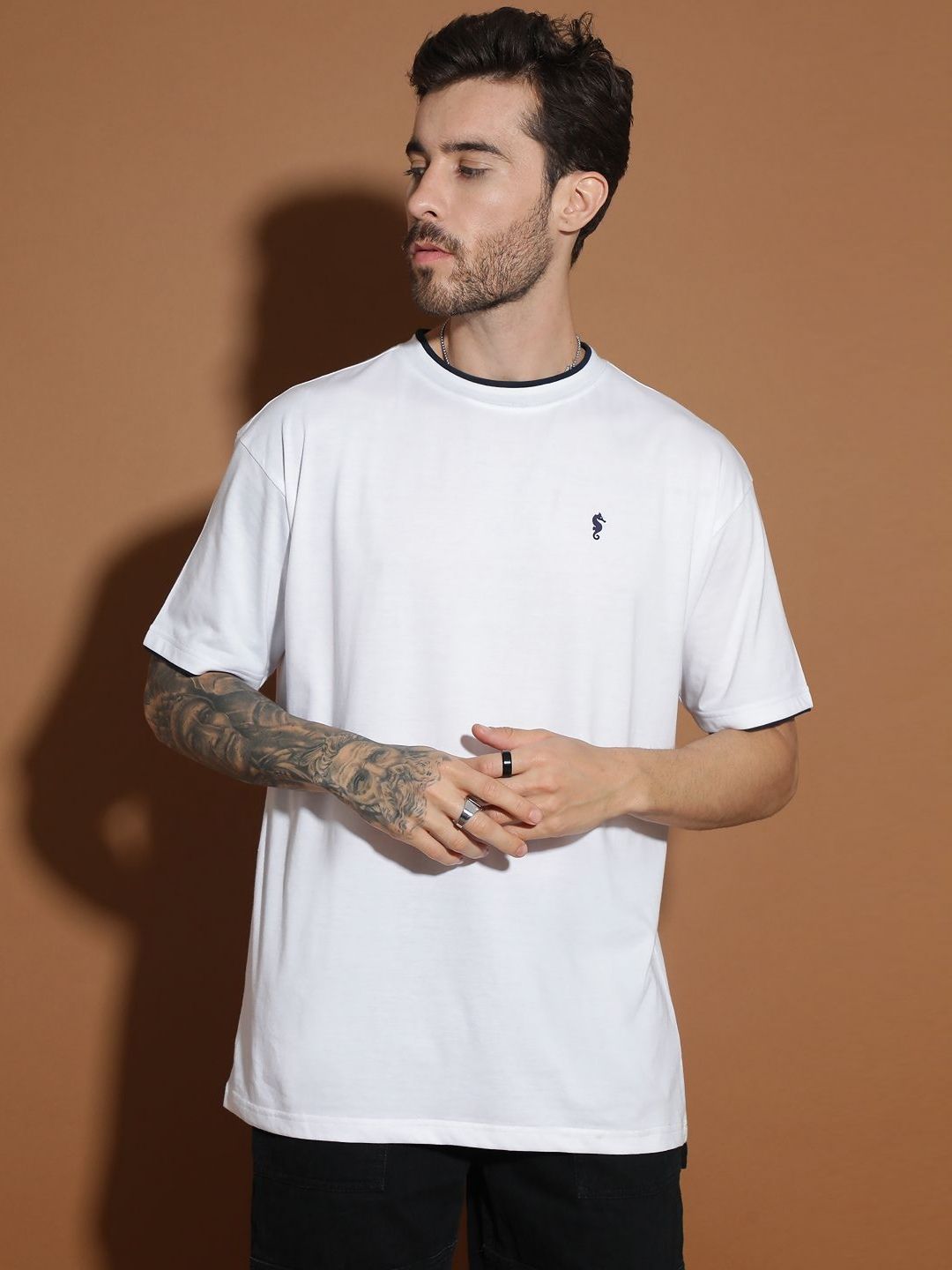 EPPE Men Abzorb Solid Round Neck Cotton Oversized T-Shirt-picture-13