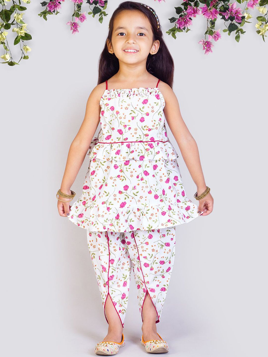 Tangerine Closet Girls Floral Printed Empire Pure Cotton Kurti with Salwar-picture-13