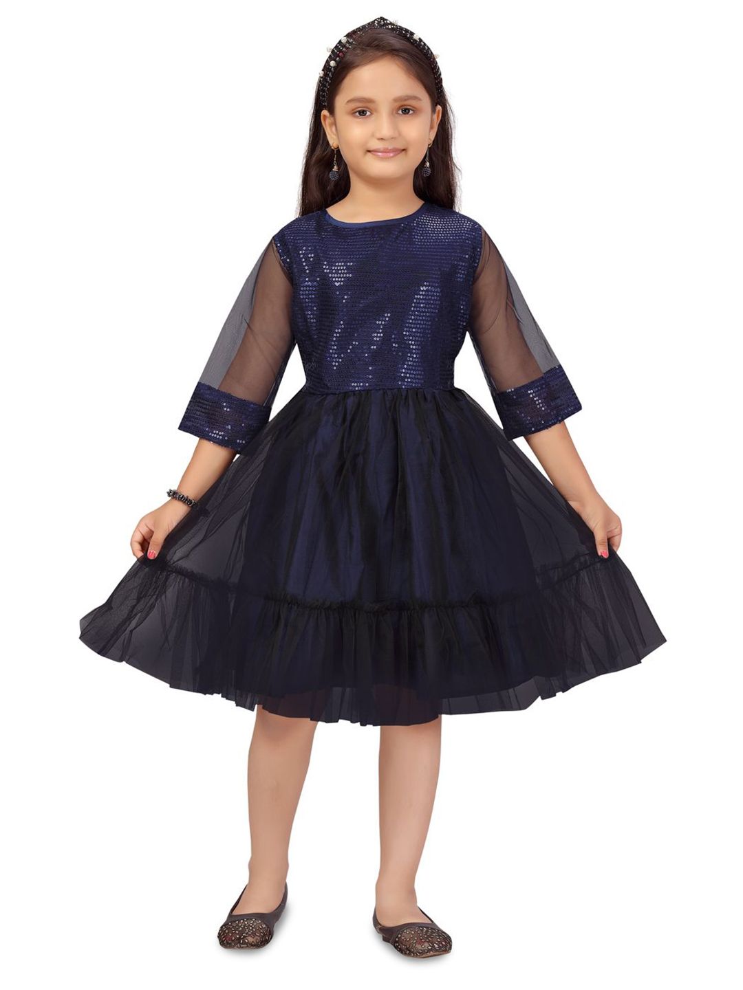 BAESD Bell Sleeve Net Fit & Flare Dress-picture-39