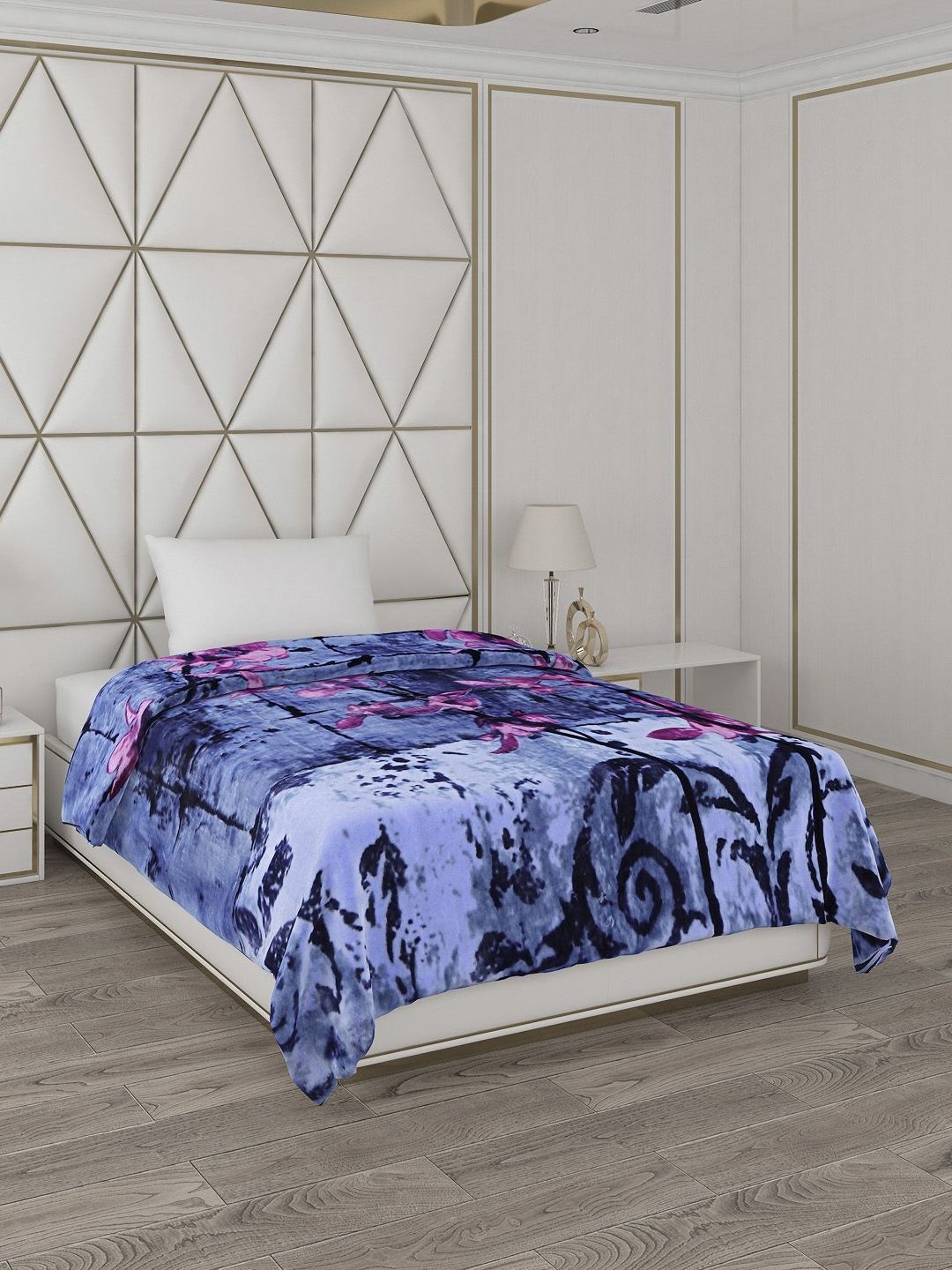 Monte Carlo Blue & Pink Floral Heavy Winter 1000 GSM Single Bed Blanket-image-10