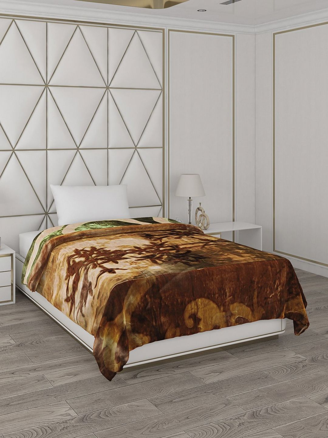 Monte Carlo Brown & Green Floral Printed Heavy Winter 1000 GSM Single Bed Blanket-picture-14
