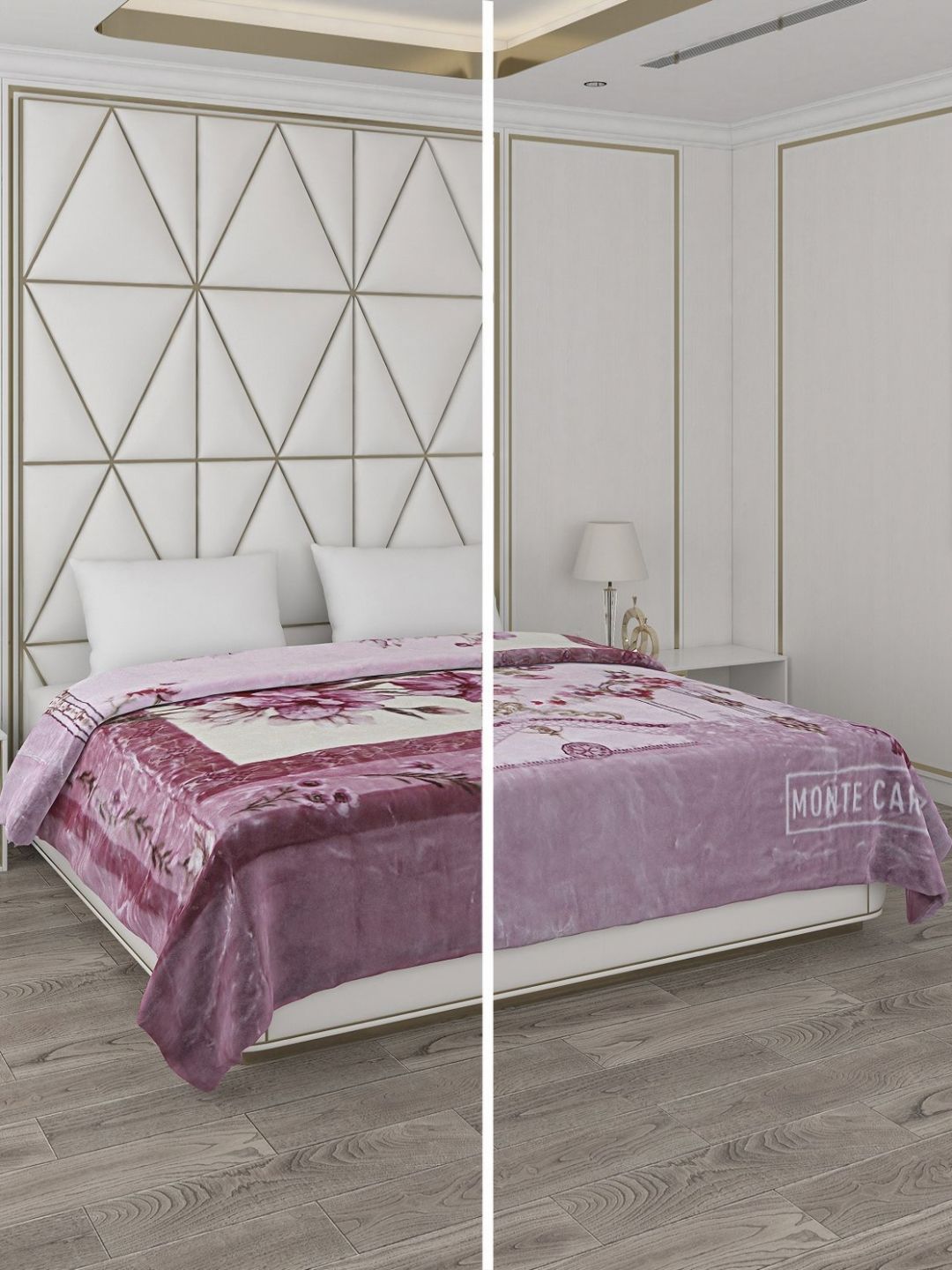 Monte Carlo White & Pink Floral Printed Heavy Winter 850GSM Double Bed Blankets-image-46