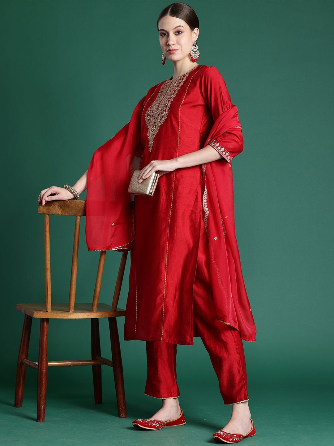 Anouk Women Ethnic Motifs Embroidered Regular Liva Kurta with Trousers & With Dupatta-picture-37