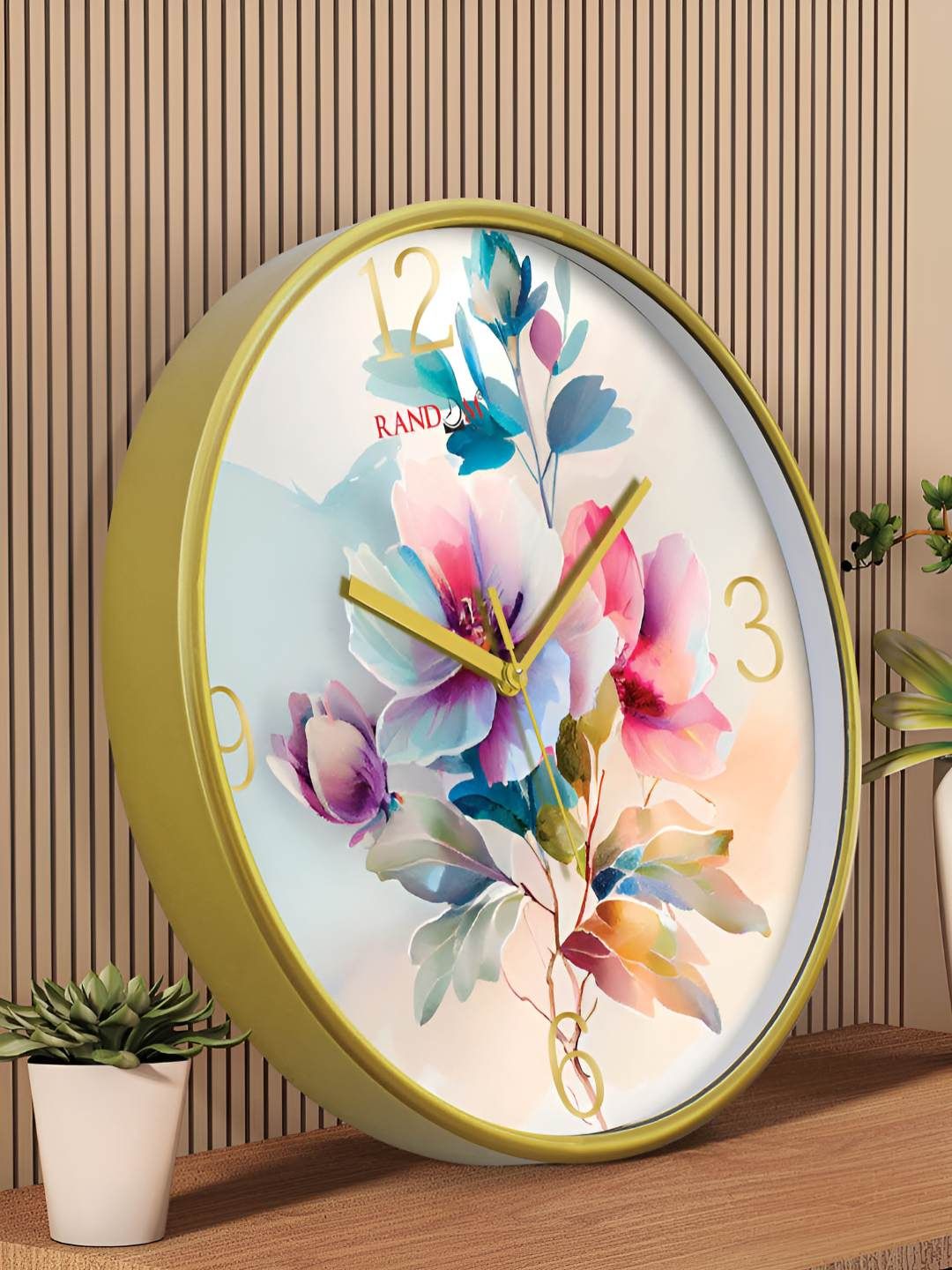 RANDOM Gold-Toned & Pink Printed Contemporary Wall Clock-picture-25