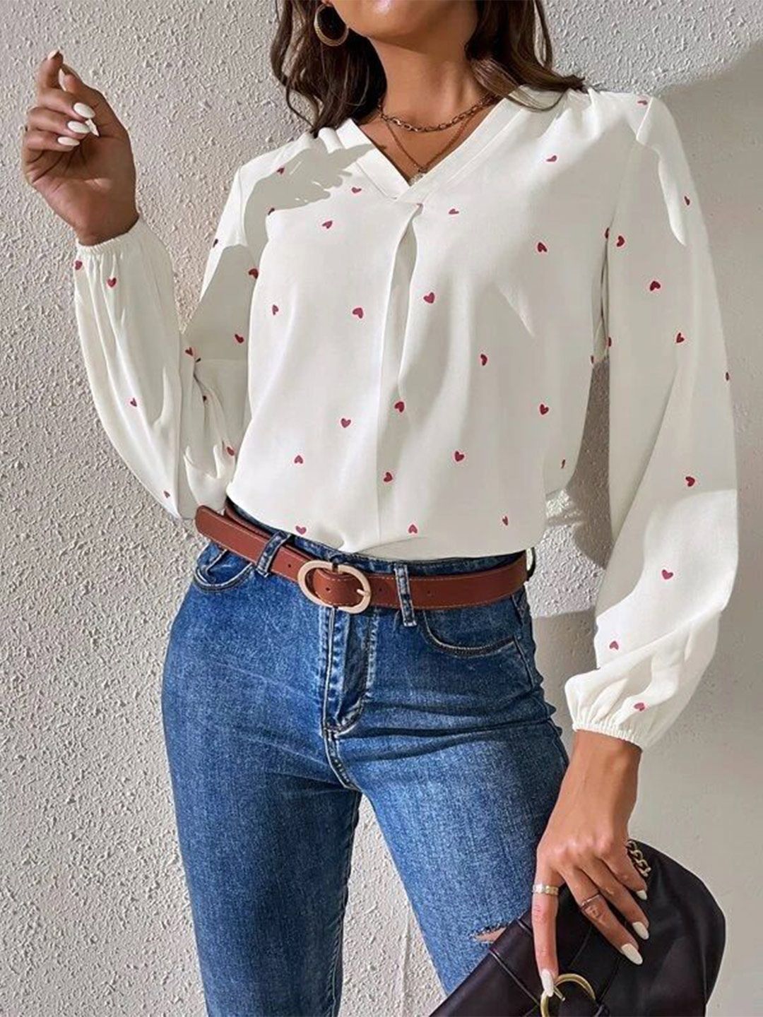 Stylecast X Slyck Conversational Printed V-Neck Cuffed Sleeves Top-picture-38