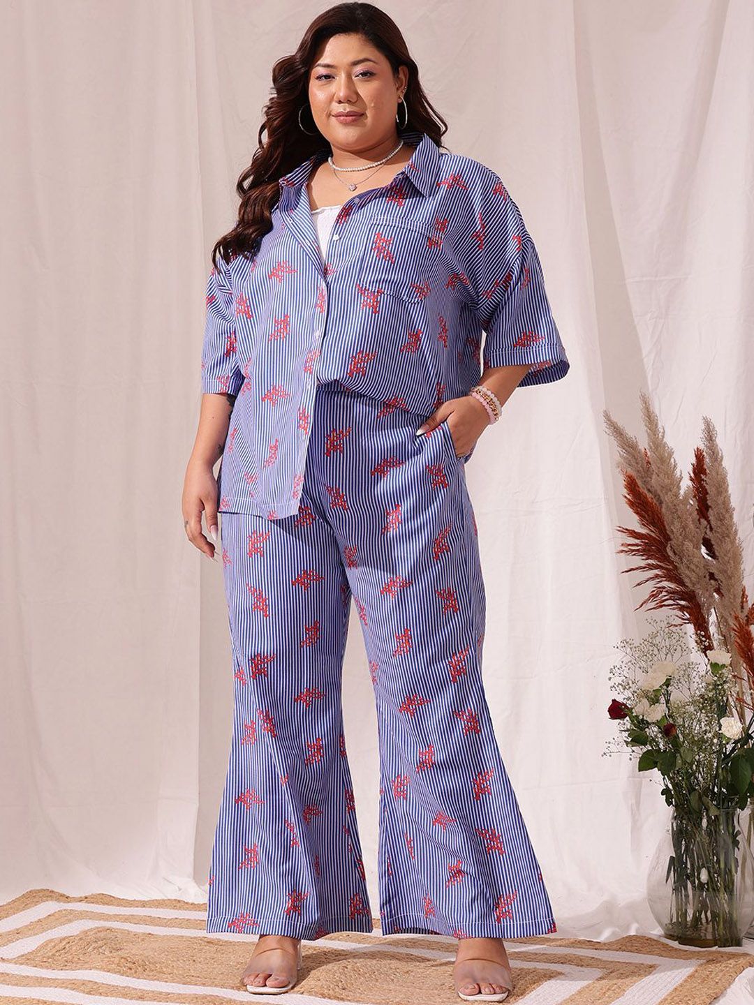 CURVY STREET Printed Cotton Shirt With Trousers Co-Ords-picture-32