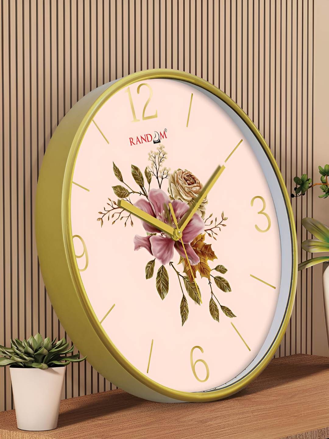 RANDOM Gold-Toned & Pink Printed Contemporary Wall Clock-picture-12