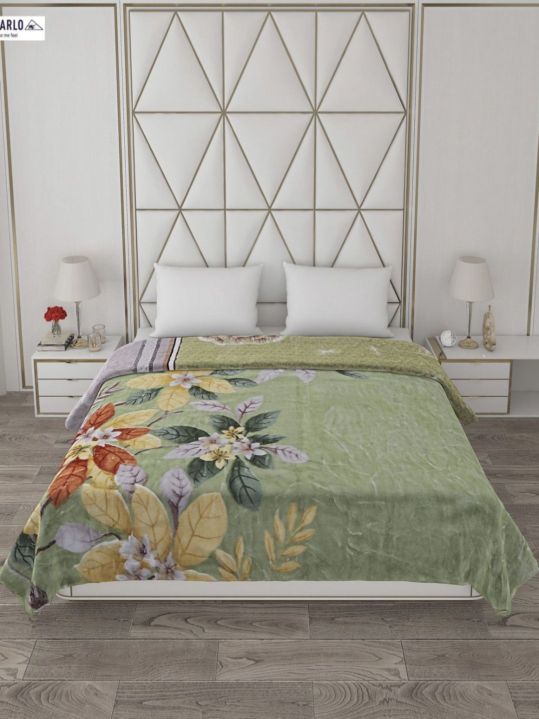 Monte Carlo Green & Grey Abstarct Heavy Winter 850 GSM Double Bed Blanket-image-13