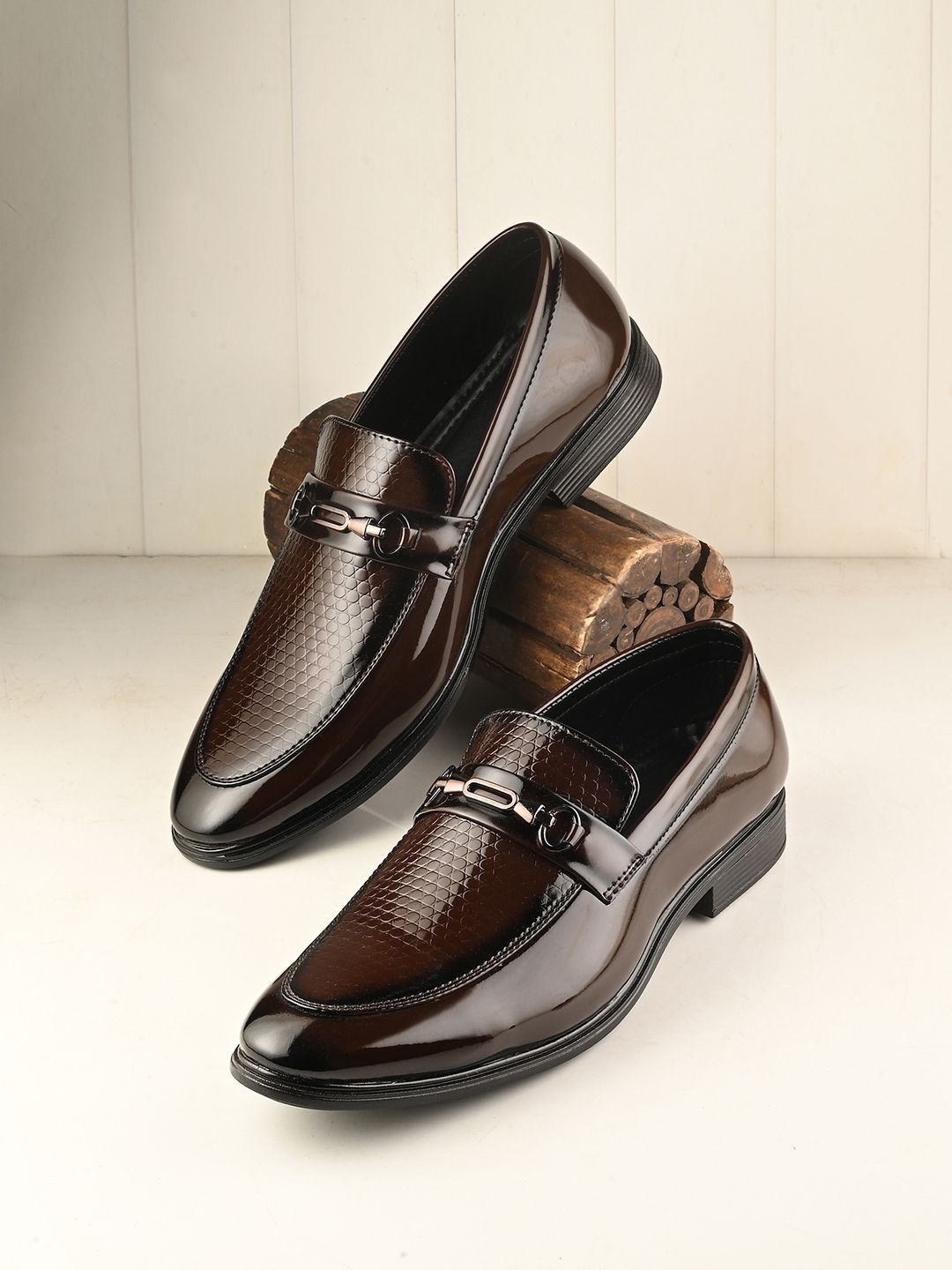 HERE&NOW Men Textured Leather Formal Slip-Ons-picture-38