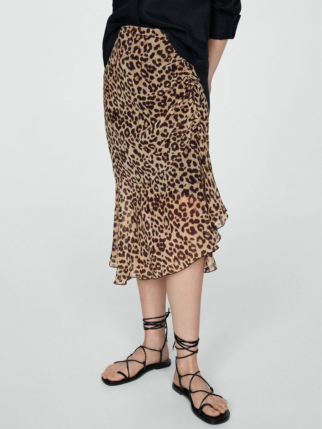 MANGO Women Animal Printed Ruched Midi Skirt-picture-28
