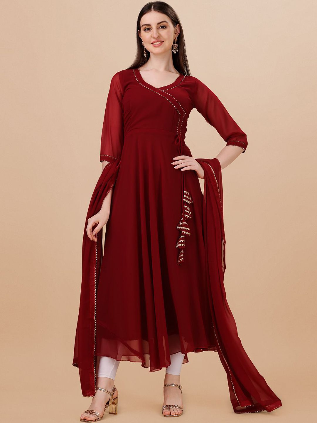 PMD Fashion Women Bandhani Regular Gotta Patti Silk Georgette Kurta With Dupatta-image-17