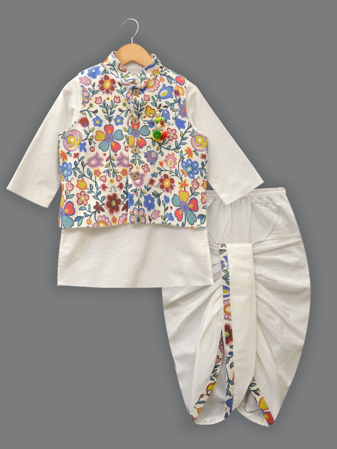 A.T.U.N. Boys Mandarin Collar Pure Cotton Straight Kurta with Dhoti Pants & Nehru Jacket-picture-34