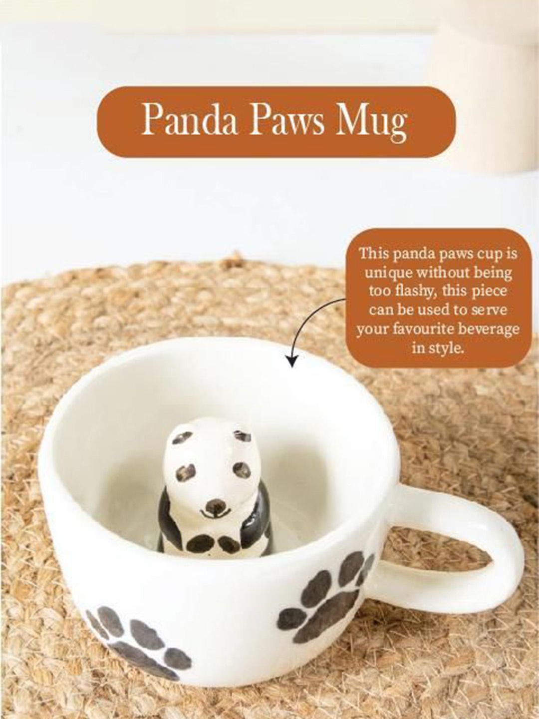 ArteCasa White & Black Panda Paws Printed Ceramics Glossy Mug 300 ml-picture-20