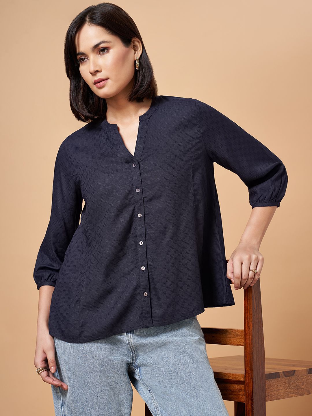 Marigold Lane Women Solid Mandarin Collar Top-picture-19