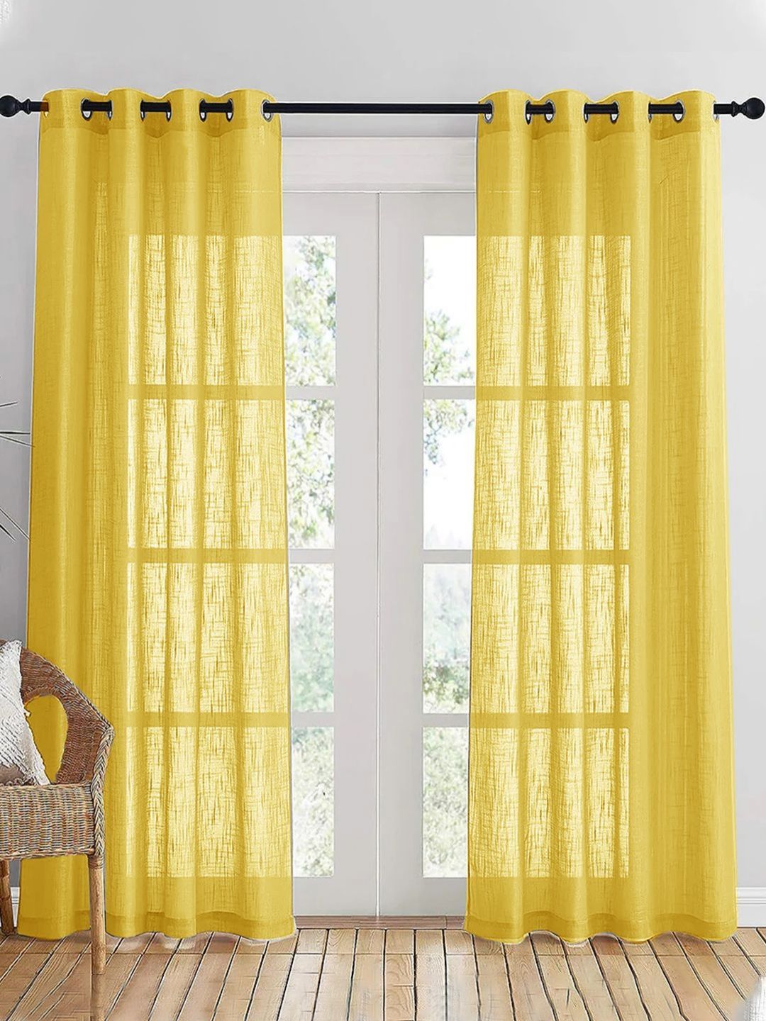 HOMEMONDE Yellow Set of 2 Sheer Long Door Curtain-picture-34