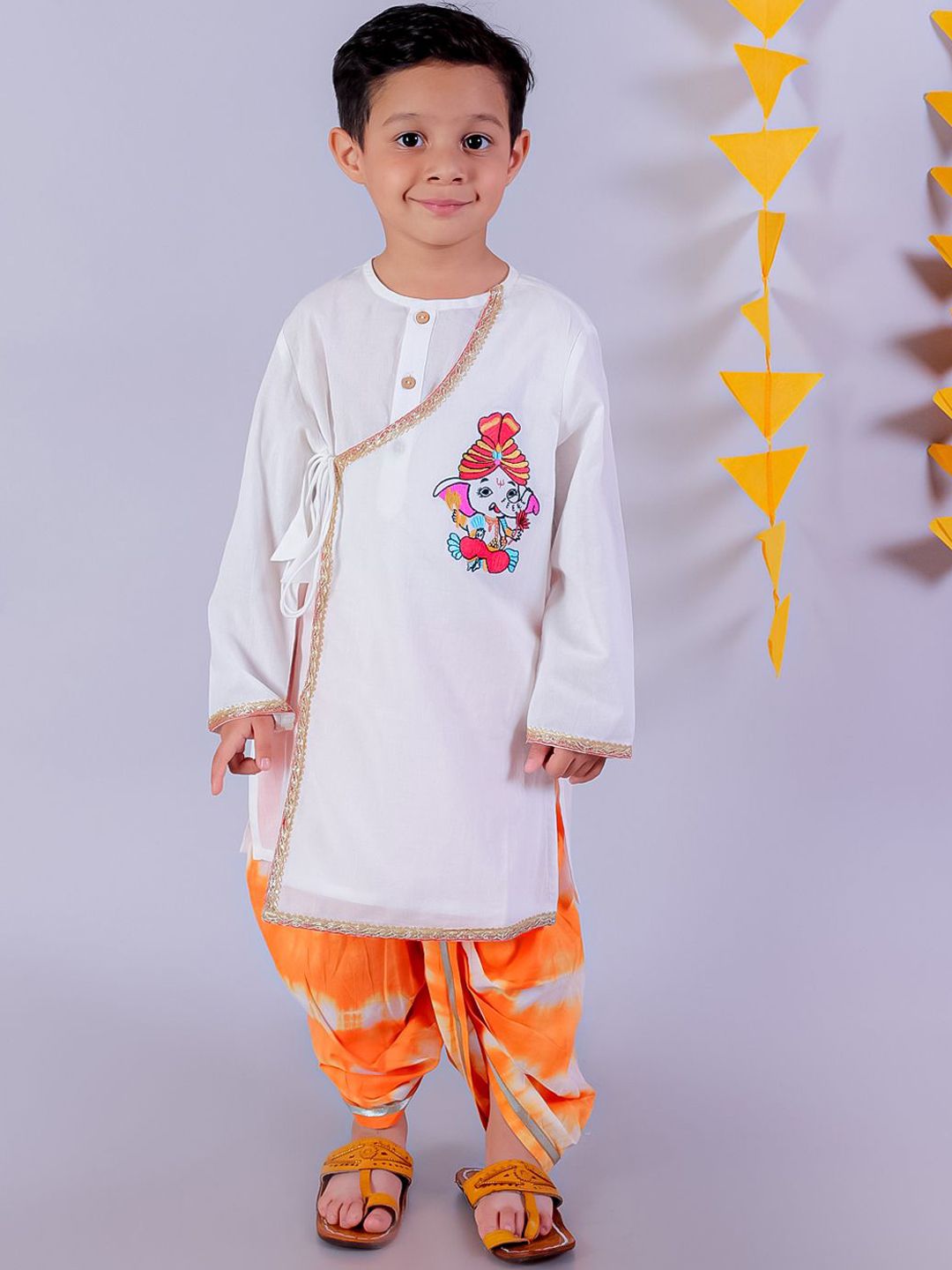 LIL DRAMA Boys Embroidered Regular Pure Cotton Kurta with Dhoti Pants-picture-54