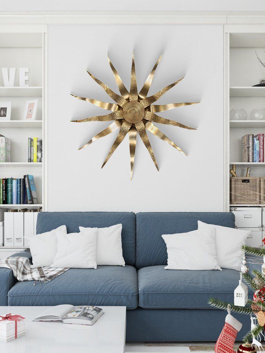 Exotic India Gold Toned Textured Brass Sun Hanging Wall Decor-image-6