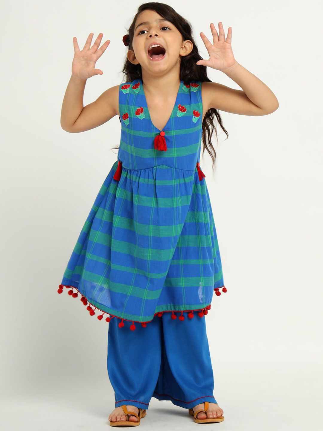 Somersault Girls Printed Regular Pure Cotton Kurta with Trousers-picture-34