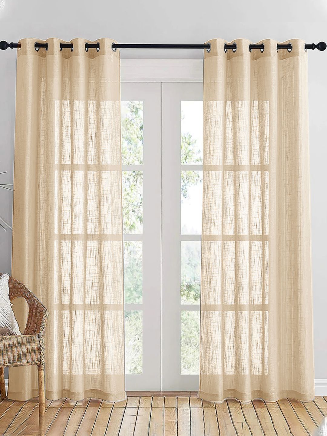 HOMEMONDE Beige Set of 2 Sheer Long Door Curtain-image-5