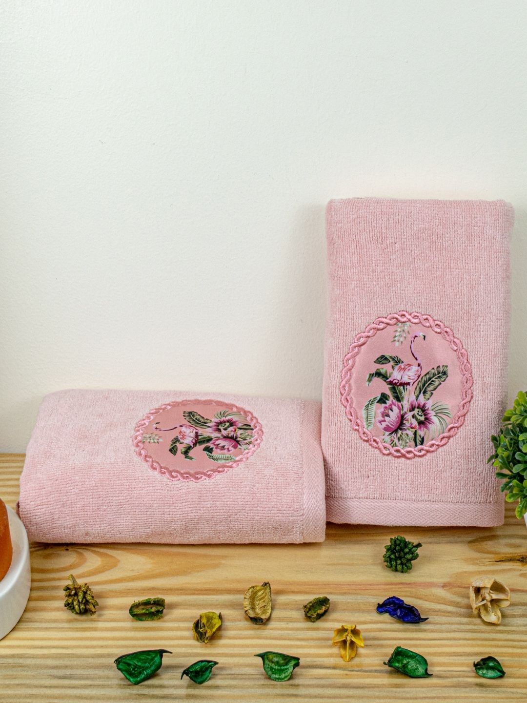 RANGOLI 2 -Pcs Peach Printed Cotton Highly Absorbent 450 GSM Hand Towel-picture-45