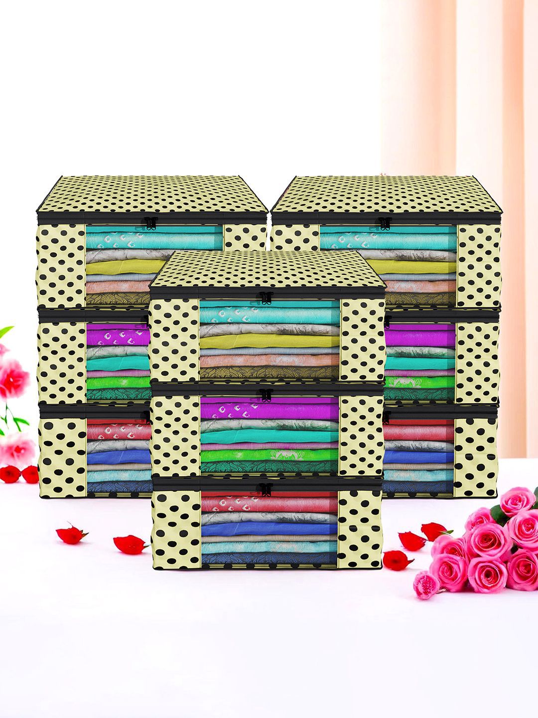 Kuber Industries Cream & Black 9 Pieces Printed Multi-Utility Organisers-picture-24