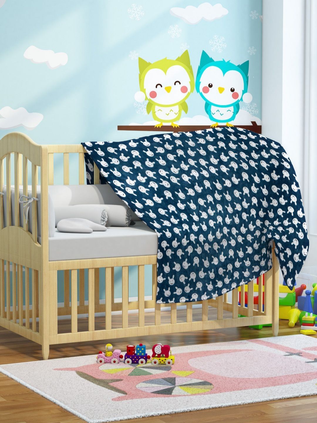 Florida Blue & White Cartoon Characters Single Bed Blanket-picture-14