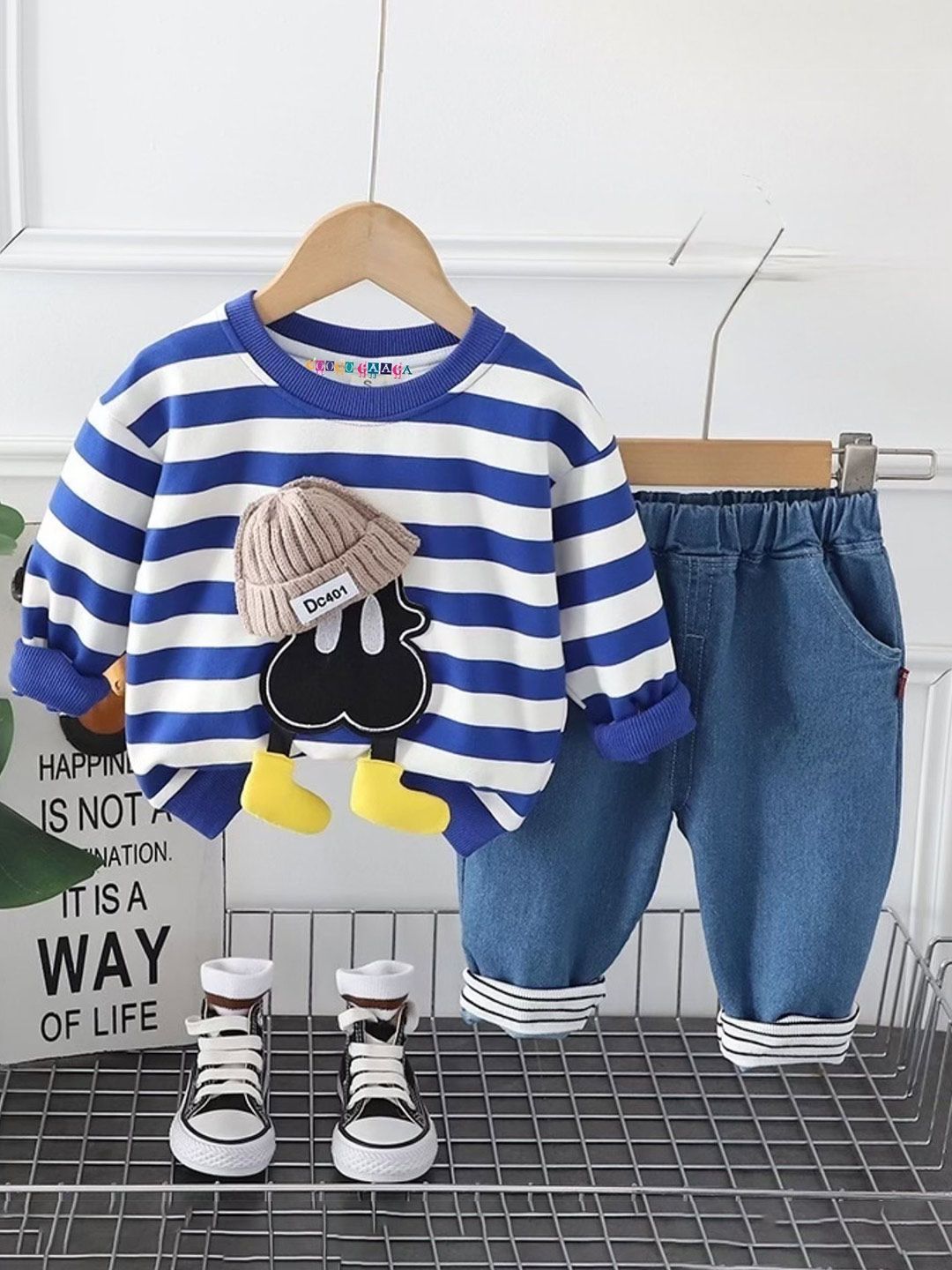Googo Gaaga Boys Striped Round Neck Long Sleeves Pure Cotton Sweatshirt With Joggers-picture-32
