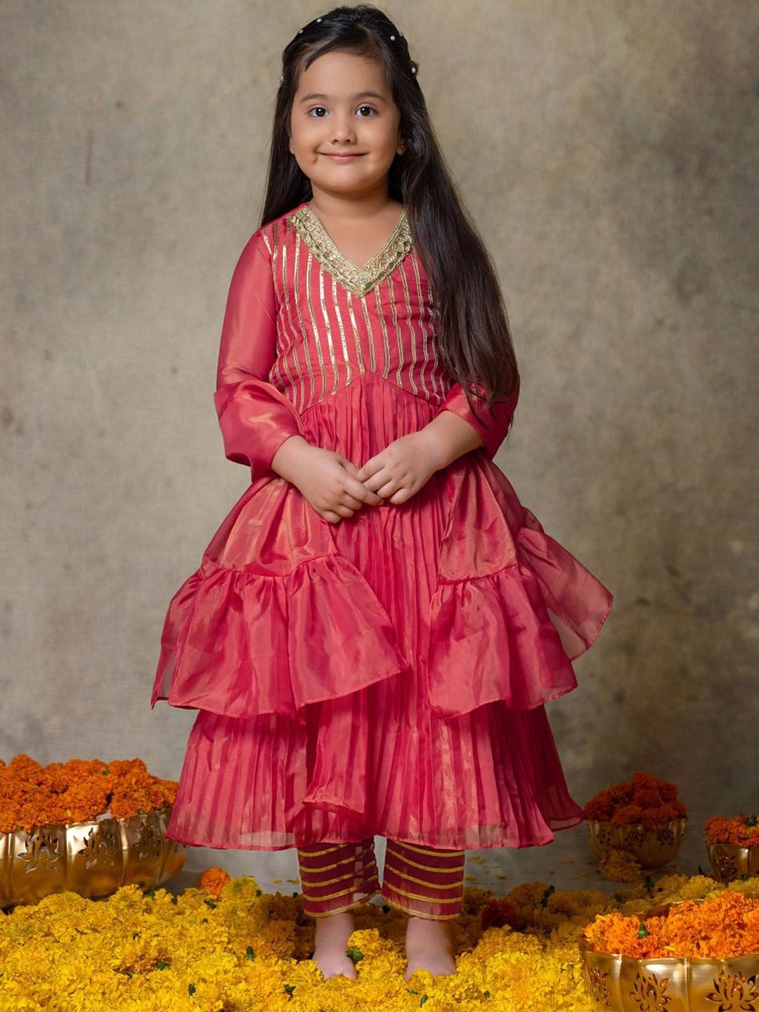Vivedkids Girls Yoke Design Regular Gotta Patti Kurta with Trousers & With Dupatta-picture-56