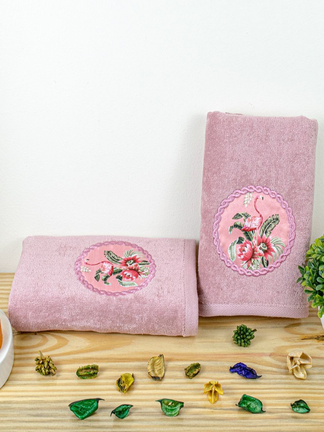 RANGOLI 2-Pcs Purple Printed Cotton Highly Absorbent Hand Towel-picture-28