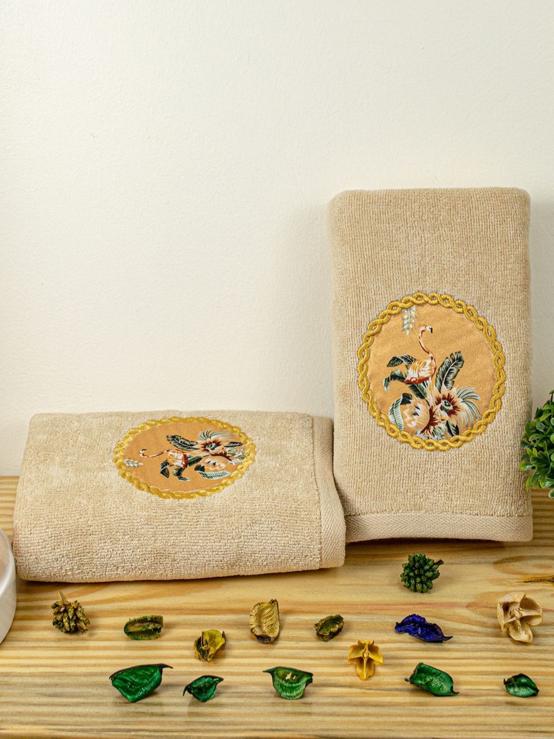 RANGOLI 2-Pcs Beige Printed Cotton Highly Absorbent Hand Towel-image-27