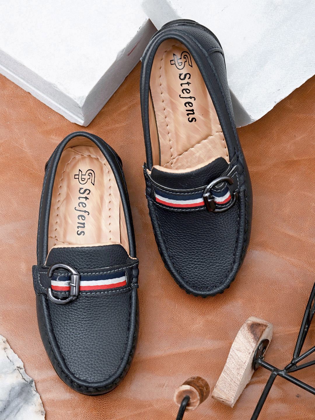 STEFENS Boys Textured Round Toe Loafers-picture-38