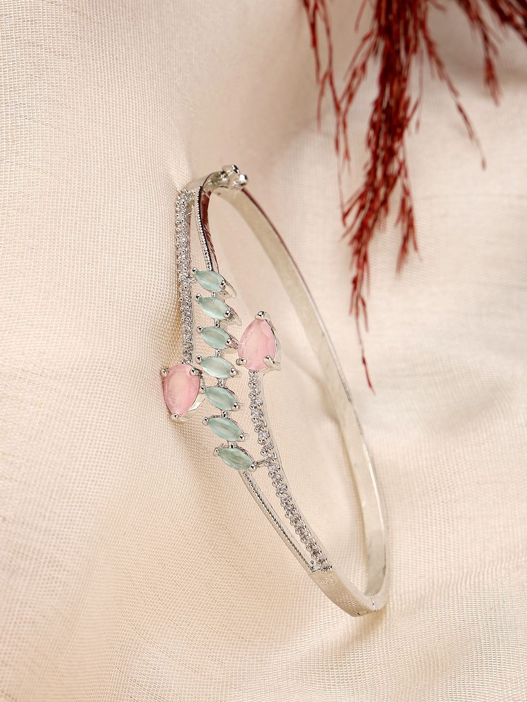 ZENEME Women Brass American Diamond Rhodium-Plated Bangle-Style Bracelet-picture-19