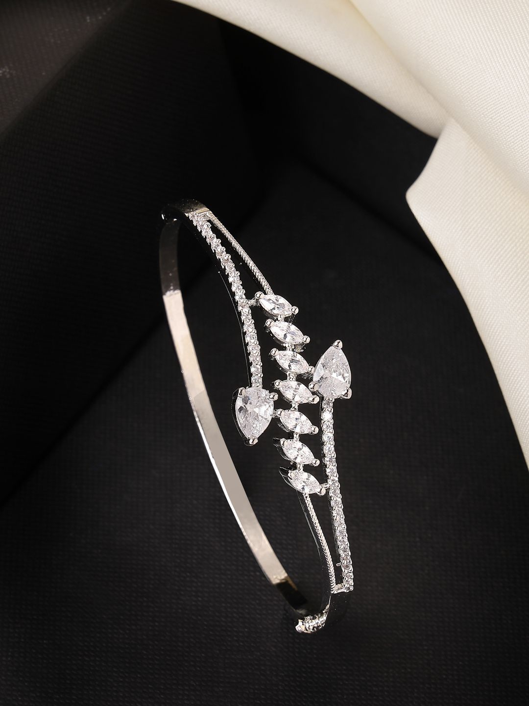 ZENEME Women Brass American Diamond Rhodium-Plated Bangle-Style Bracelet-picture-16