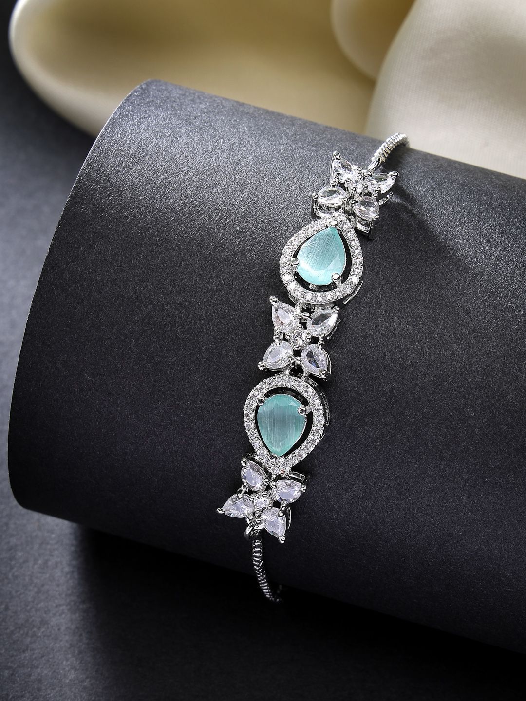 ZENEME Women Brass American Diamond Rhodium-Plated Wraparound Bracelet-picture-38