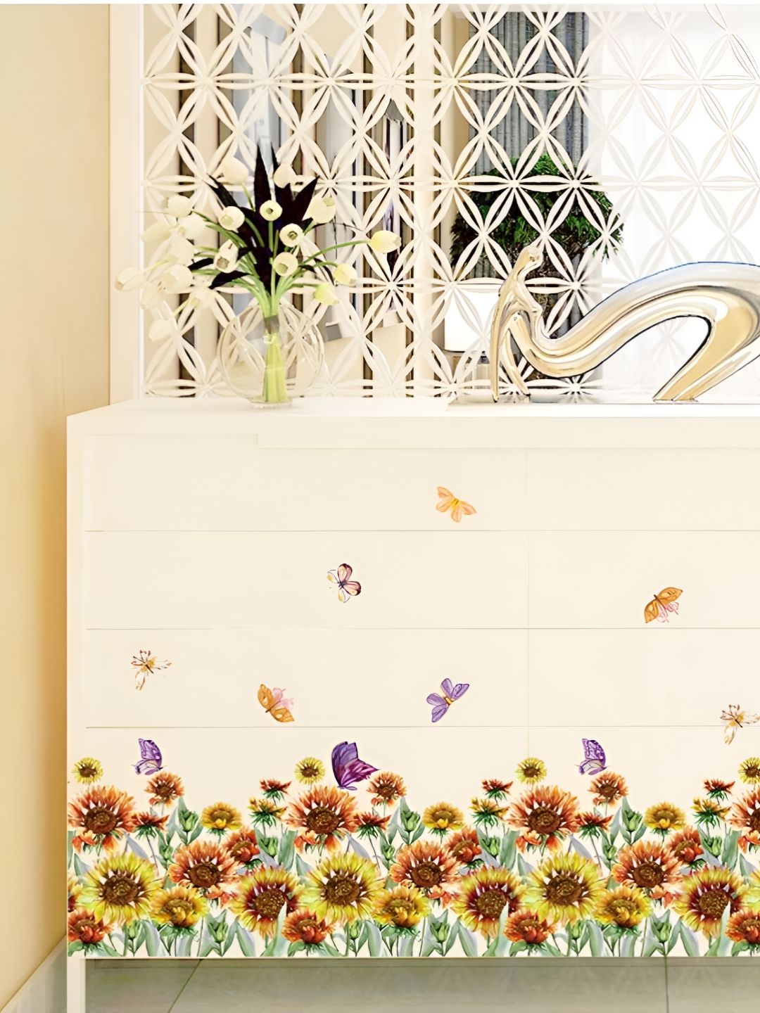 Jaamso Royals Brown & Yellow Floral Printed Self-Adhesive Wall Sticker-picture-25