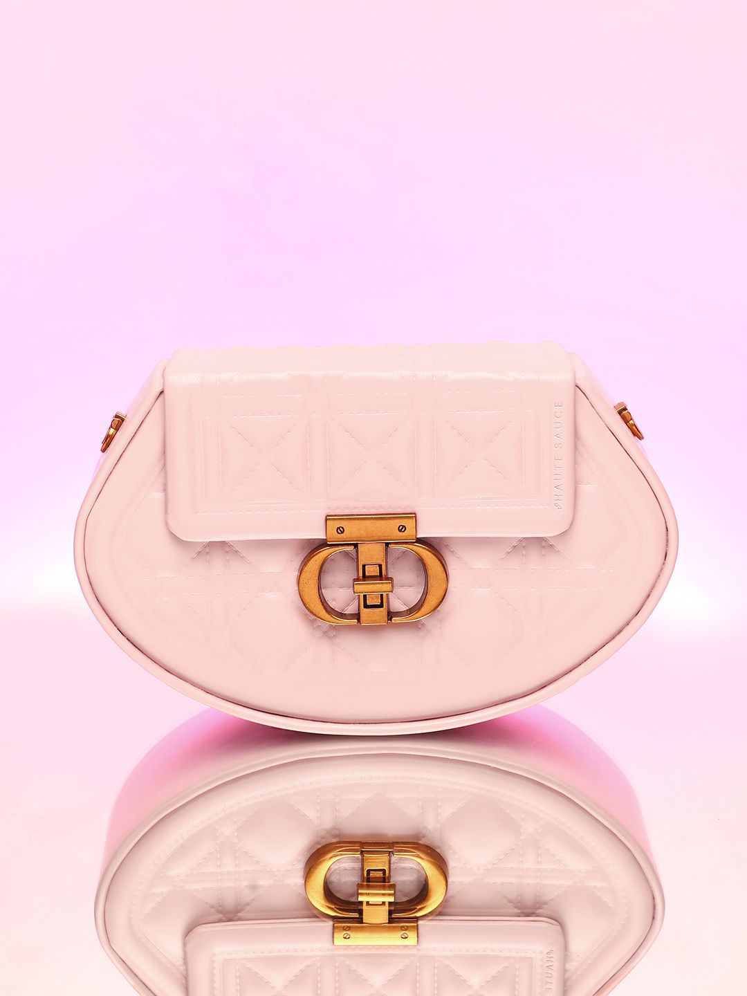 HAUTE SAUCE Pink Leather Half Moon Sling Bag with Quilted Handbag