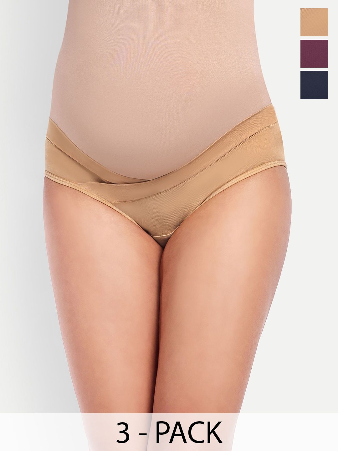 THE MAMA KLUB Pack Of 3 Plus Size Low-Waist Maternity Briefs 
P03-MP-SNW