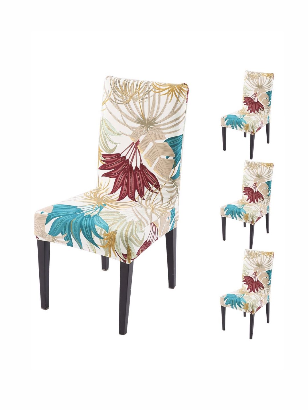 HOKIPO Set Of 4 Beige & Maroon Printed Chair Covers-picture-25