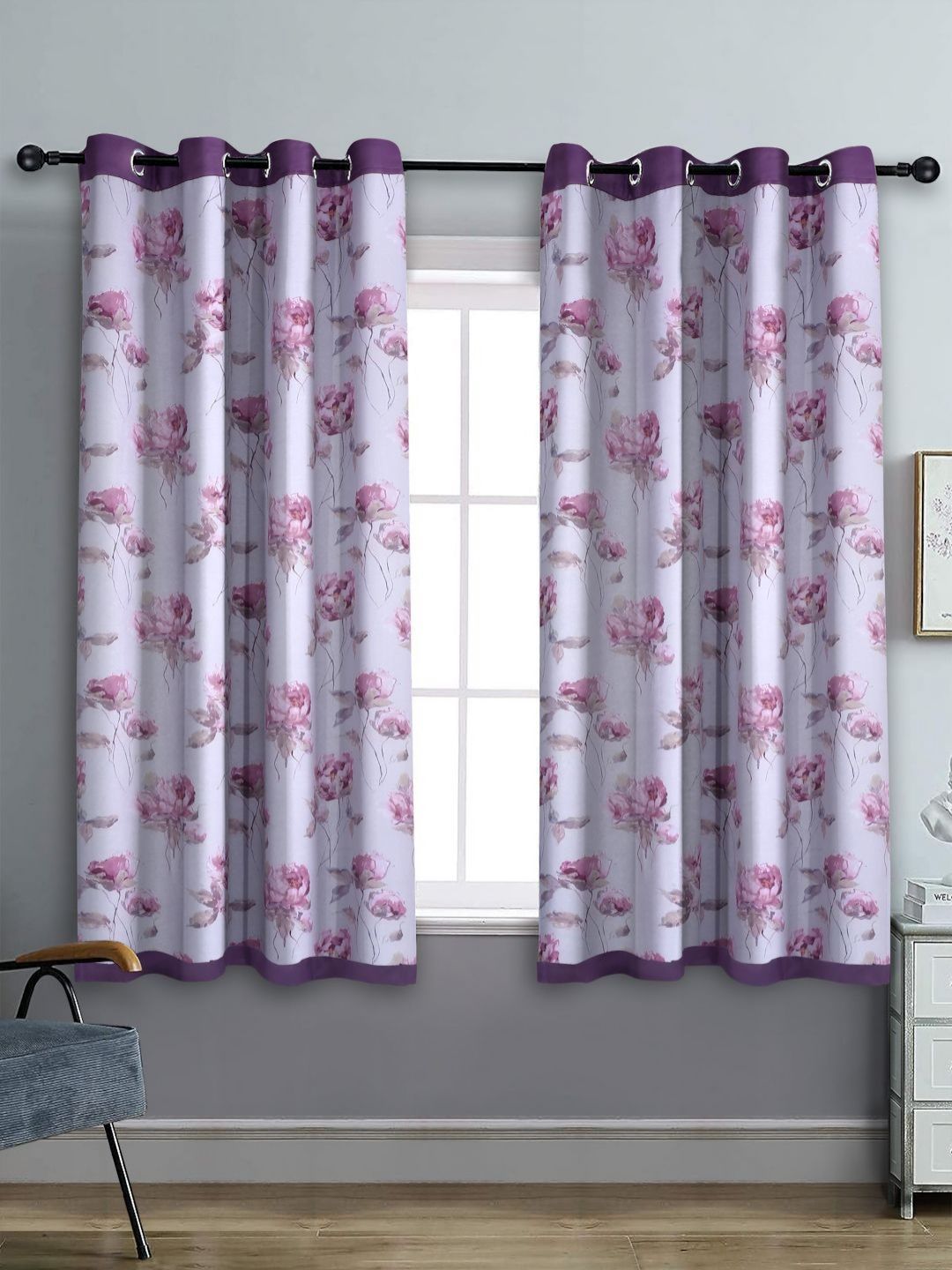 Aura White & Purple Set of 2 Floral Black Out Window-picture-13