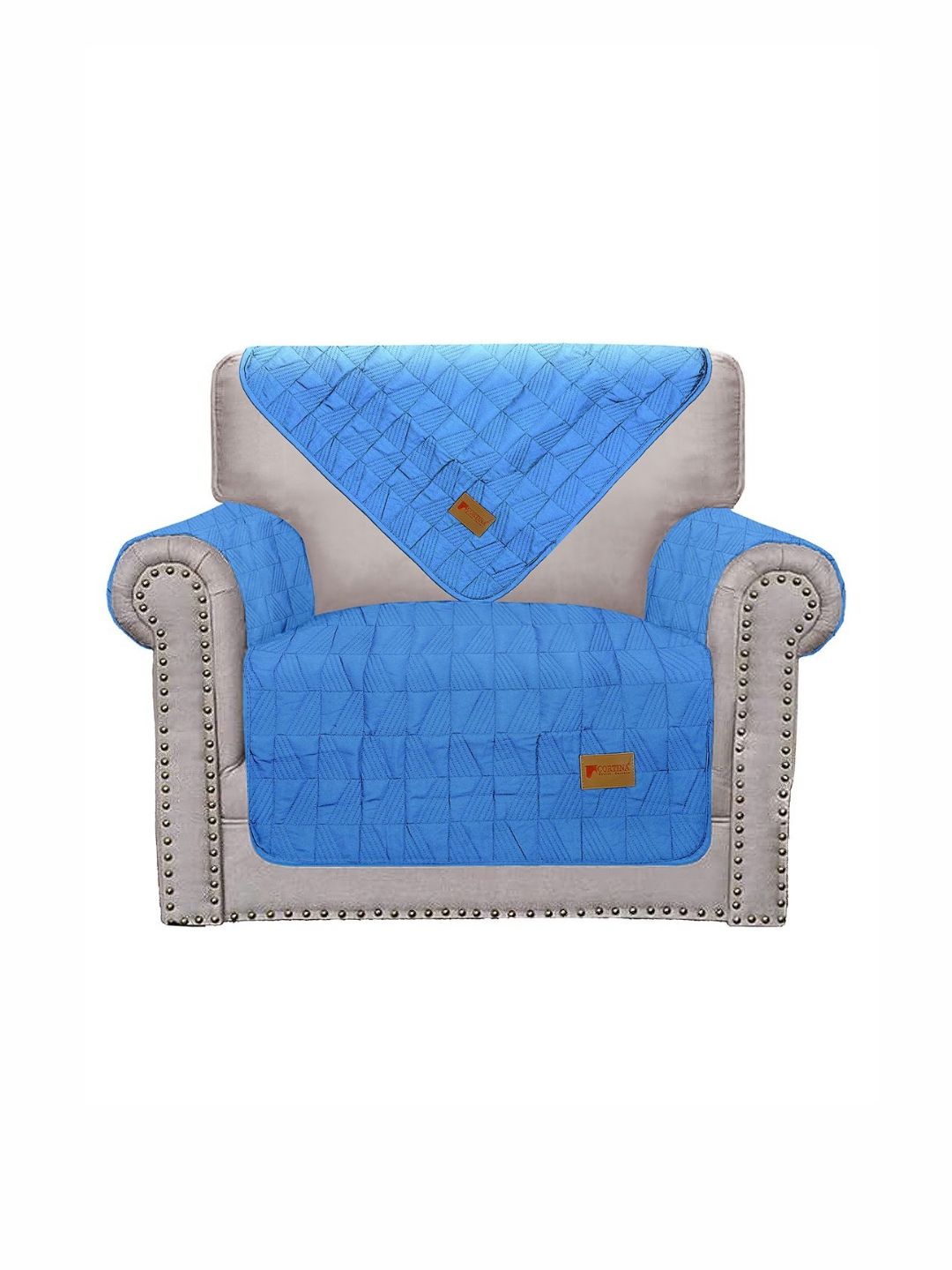 Cortina Blue Solid Polyester 4 Piece Sofa Cover With Arms-picture-23