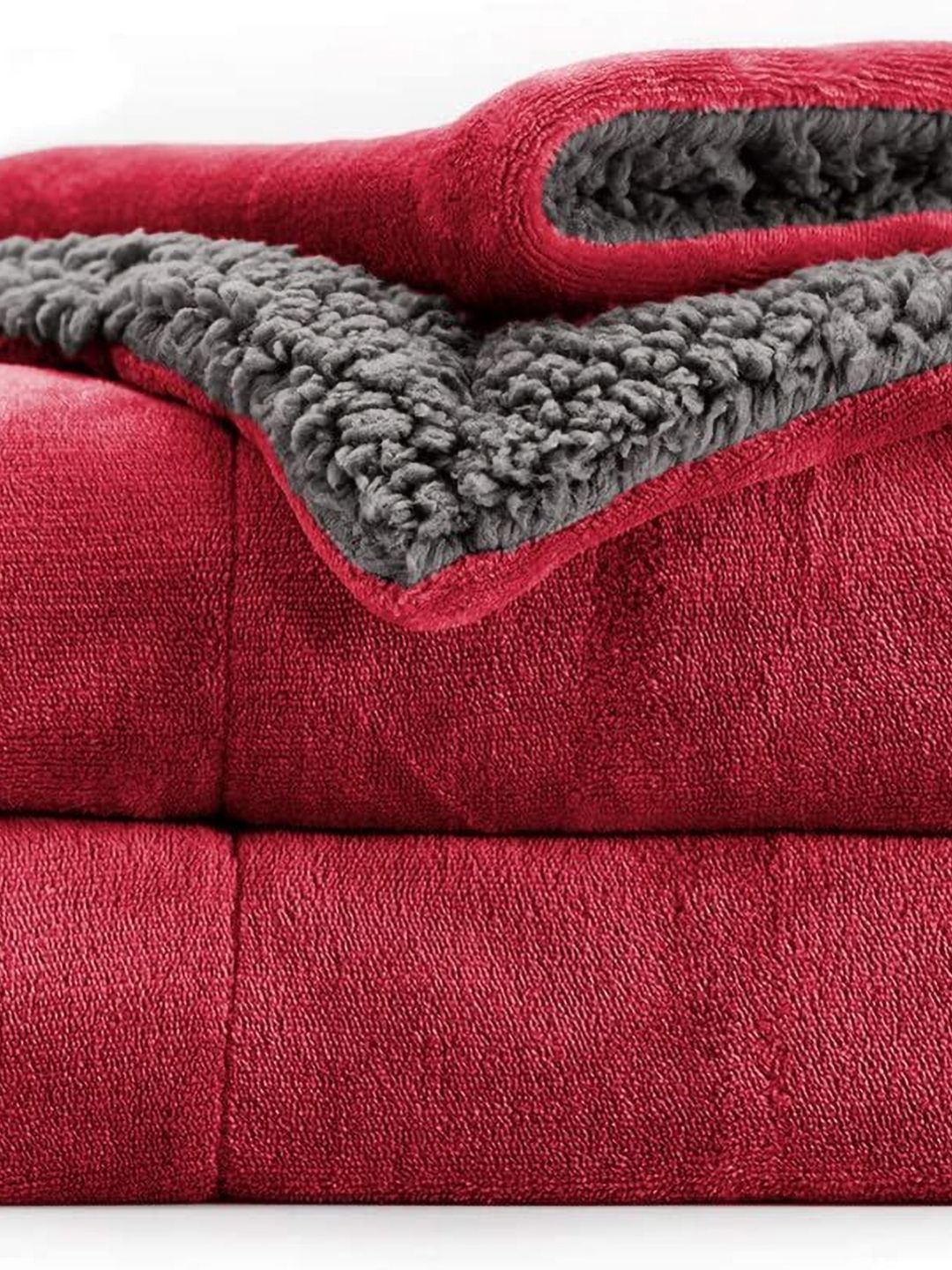 LA VERNE Maroon & Grey Heavy Winter 500 GSM Double Bed Blanket