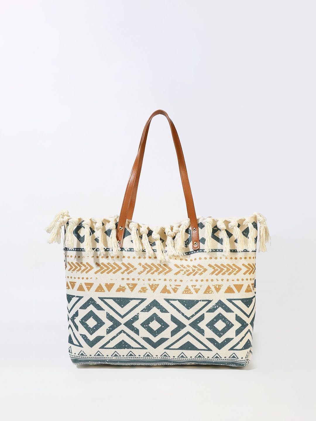 LULU & SKY Geometric Printed Oversized Bucket Handheld Bag with Tasselled-image-34