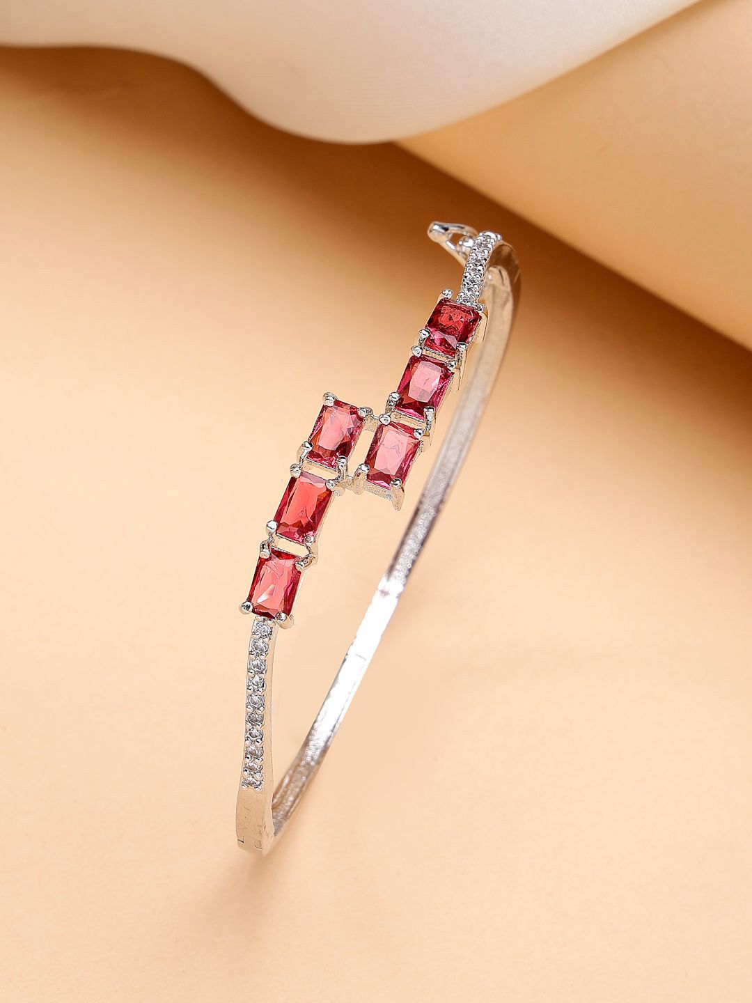 ZENEME Women Brass American Diamond Rhodium-Plated Bangle-Style Bracelet-picture-15