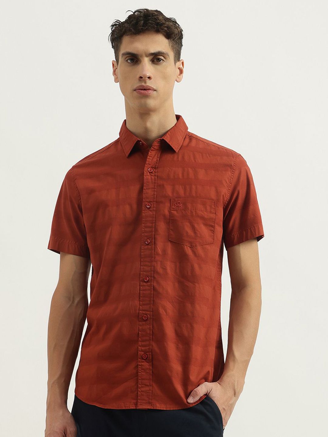 United Colors of Benetton Men Spread Collar Solid Cotton Casual Shirt-picture-22