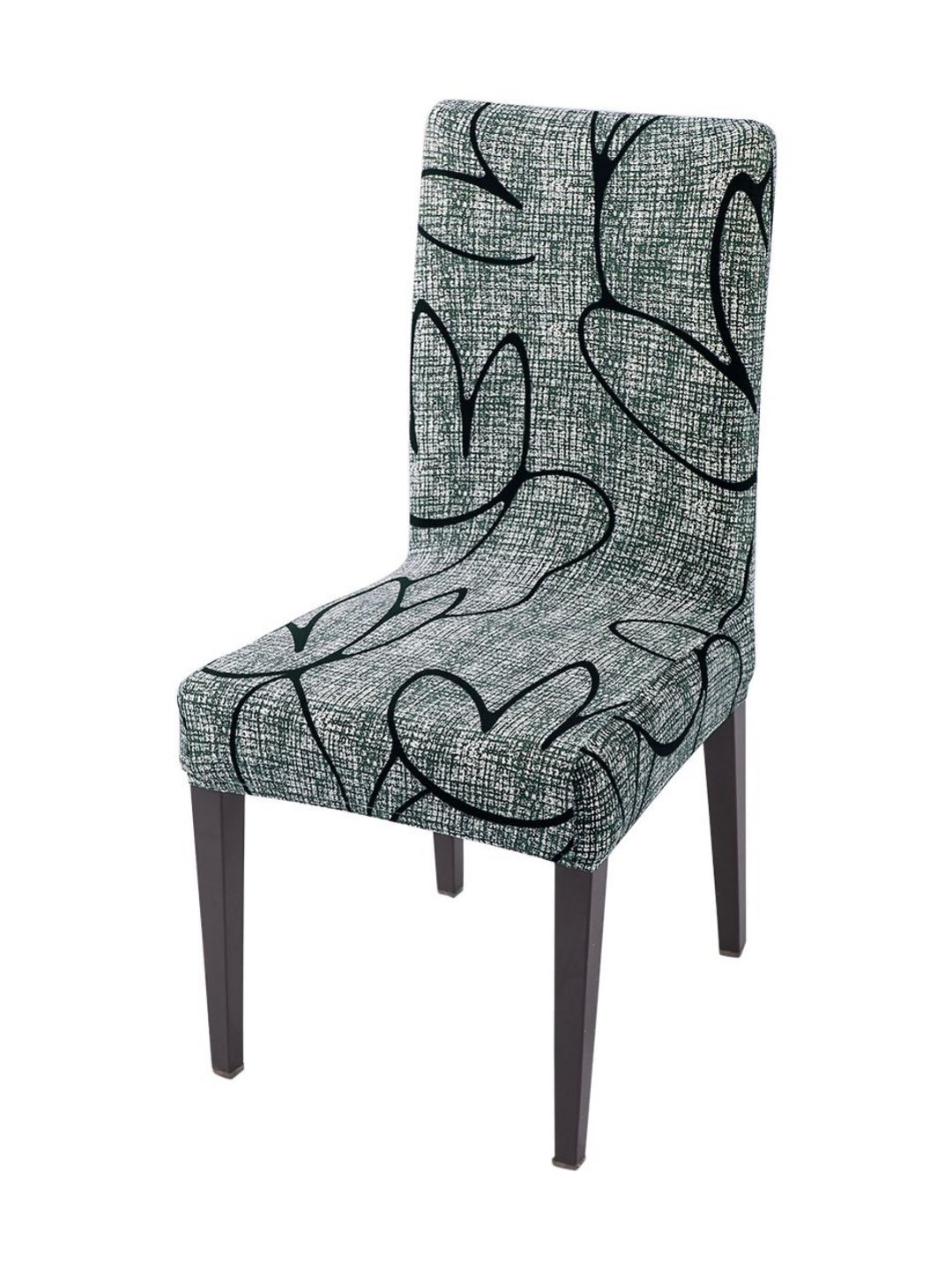 HOKIPO Grey & Black Printed Stretchable Dining Chair Covers-picture-22