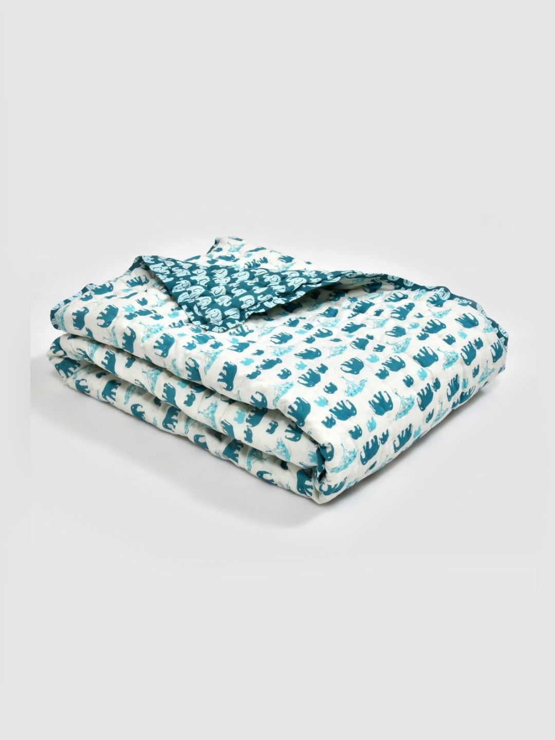 BLOCKS OF INDIA Turquoise Blue & White Cartoon Characters Mild Winter 350 GSM Double Bed Quilt-image-15